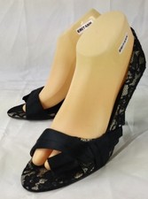 Nine West Womens Shoes Heels CHITTY US 9 M Black Lace Beige Bow D'orsay 5167