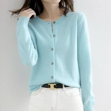 Women's Sweater Cardigan Solid Color Cashmere Blend Simple Crew Neck Jacket Coat
