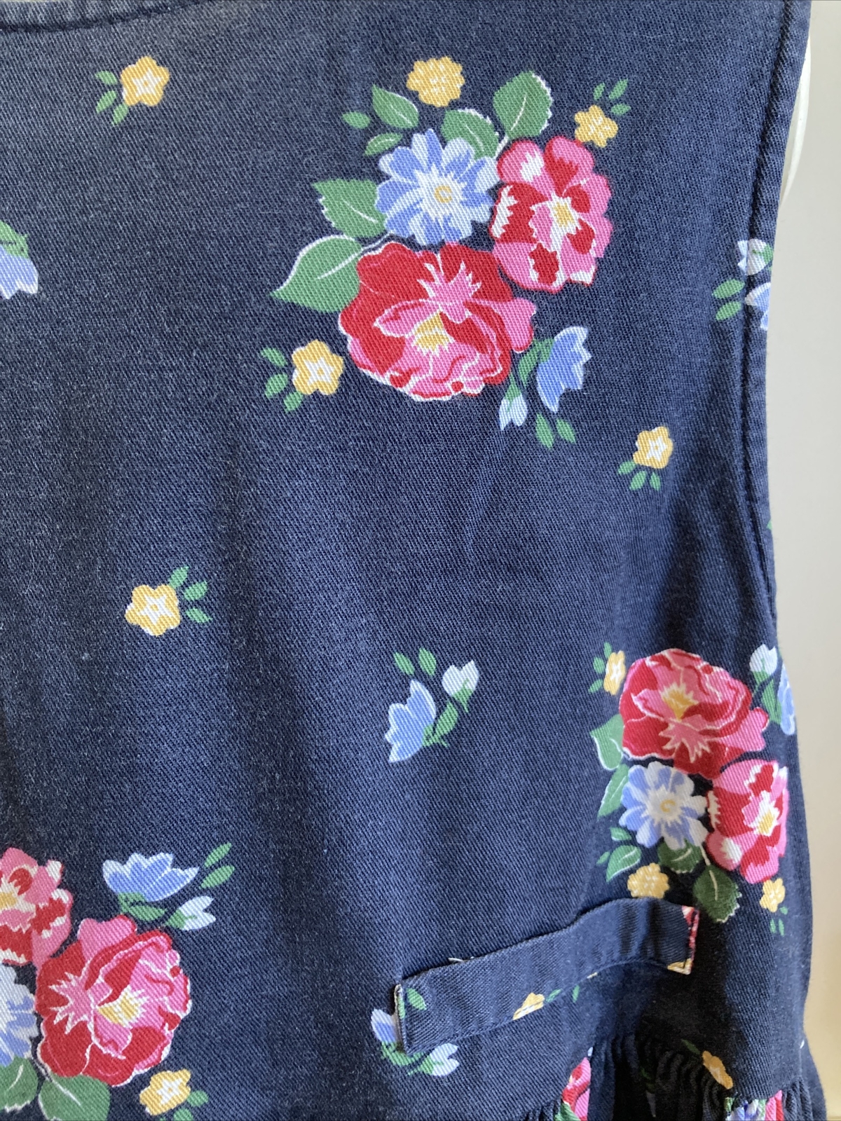 French Brand "Mini Stereo" Cotton Dress Age 8, Blue Floral Retro Roses Pinafore 5