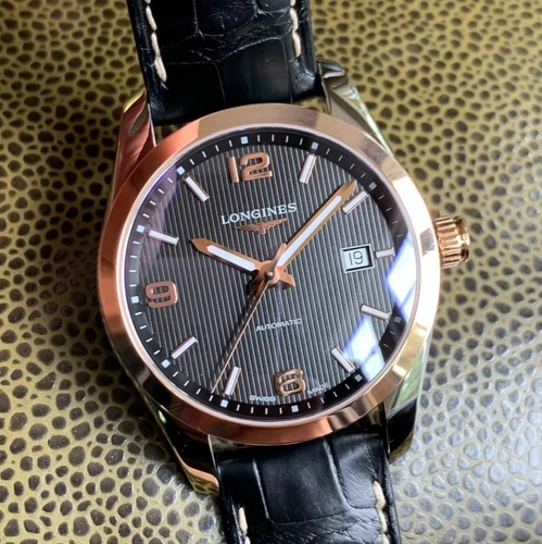 Longines Conquest Classic Rose Gold Cap 200 Bezel & Steel Watch L2.785.5.56.3