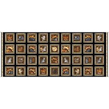Cat Animal Kitten Fabric Pet Cats Meow on Black Dan Morris Cotton QT 18" Panel