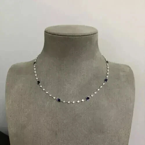 5Ct Round Lab Created Sapphire Women's Choker Necklace 14K White Gold Plated 16" - Image 4 of 4