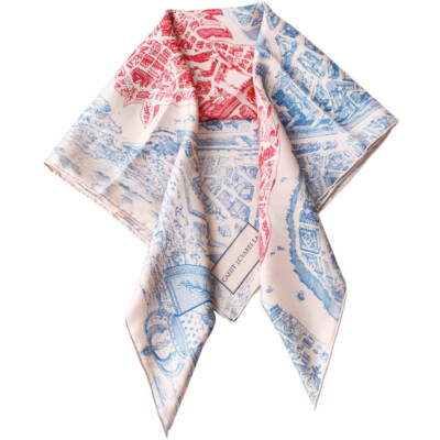 Pure Twill Silk Wrap Square Scarf Horse City Printed Shawl Hijab Kerchief 90cm