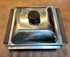 Vntg MCM Kalmar Designs Denmark 3 pc Stainless Steel/Teak serving dish with lid