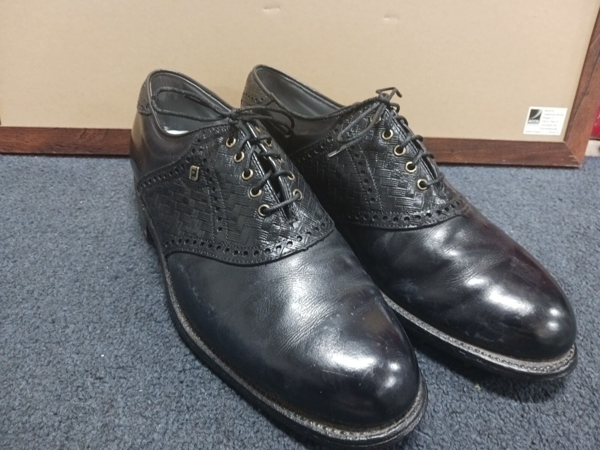 Foot Joy 51472 Black Woven Leather Saddle Golf Shoes Men display picture 2