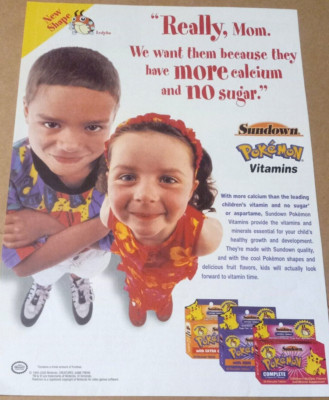 2001 print ad page - Sundown Pokemon vitamins cute girl boy Nintendo advertising