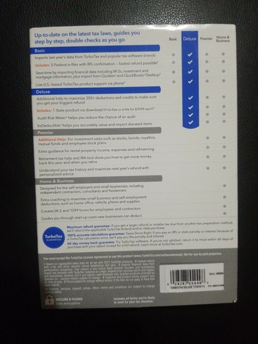 Turbotax Intuit DELUXE 2018 NEW. Federal + State E-File, Windows/Mac - Picture 2 of 3