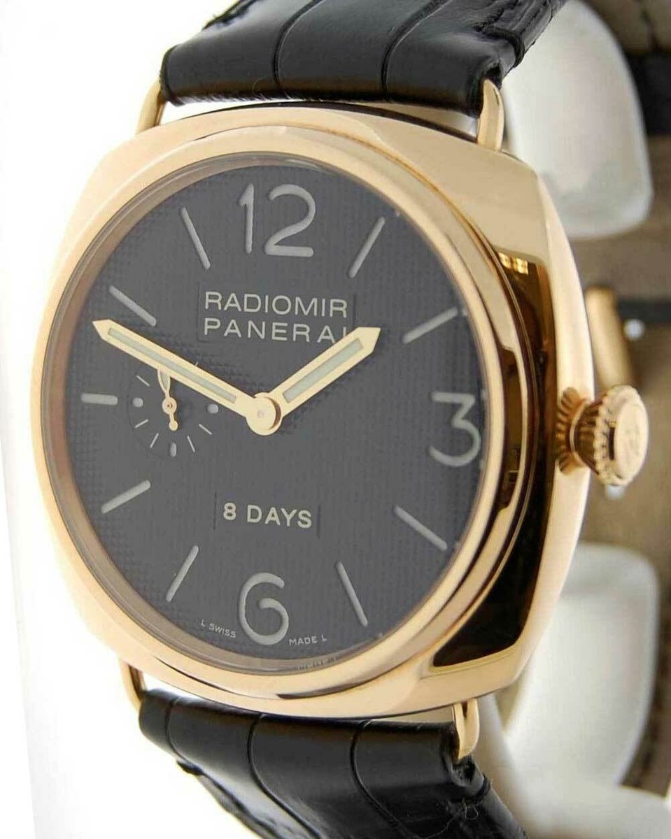 Panerai Radiomir 8 Day 18K Rose Gold Black Dial Mens Watch/ Box G