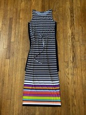 Nine West Maxi Dress Women's 14 striped sleeveless drop waist slits black colorf