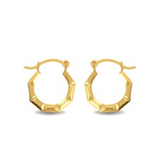 14K Yellow Gold Textured Octagon Reversible Hoop Earrings 0.50"