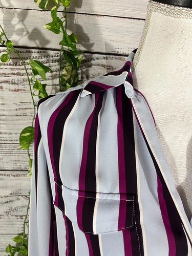 Ann Taylor Blouse Tunic sz XS Pink Burgundy Striped Career Church Modest Suit - Picture 4 of 10
