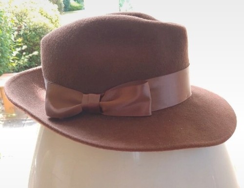 BHS Hat Trilby Brown Bow Round Casual - Picture 14 of 14