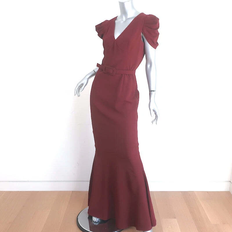 Maxi abito Michael Kors Collection manica gonfia cintura bordeaux crepe taglia 12
