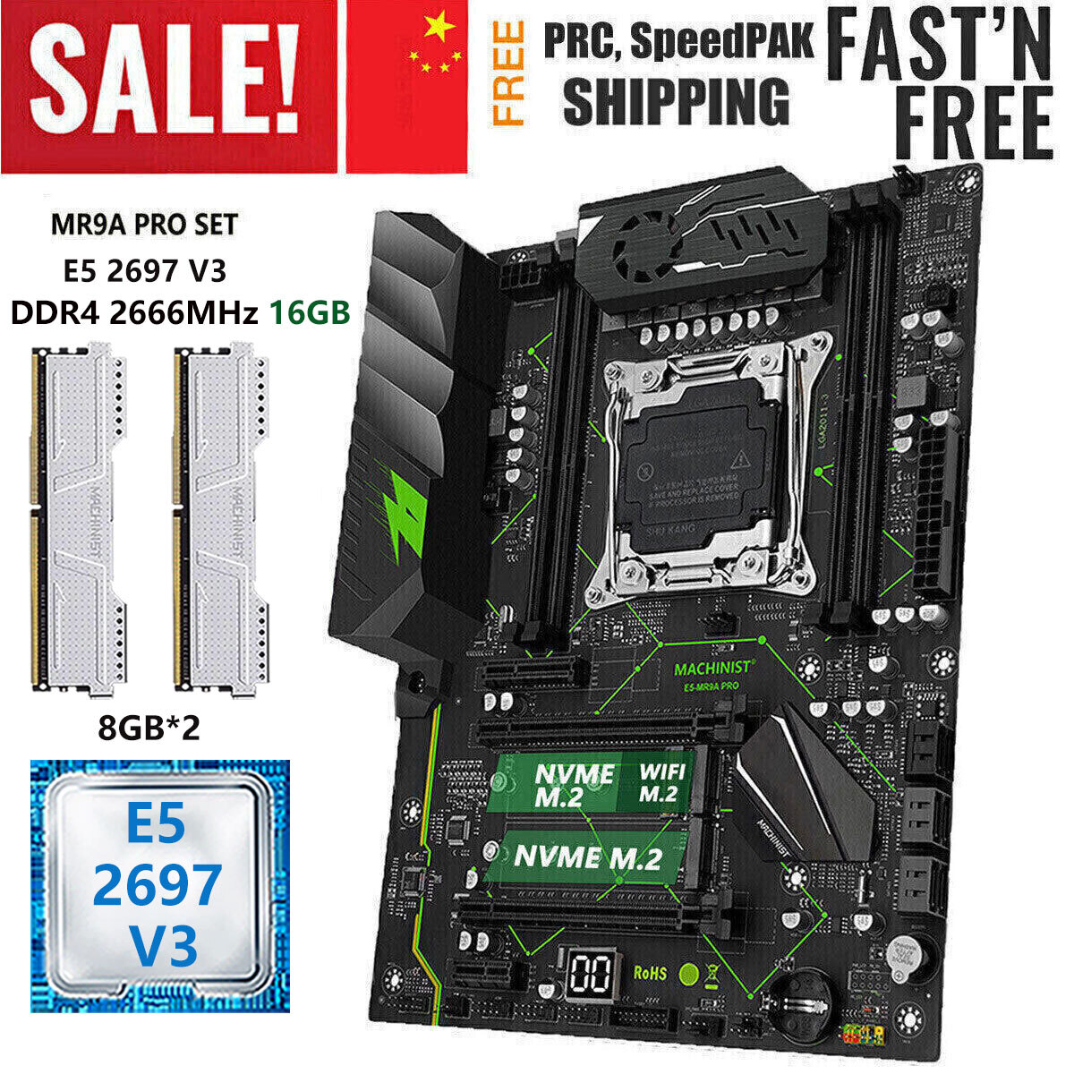X99 Motherboard + Xeon E5 2697 V3 CPU LGA 2011-3 32GB DDR4 2666MHz