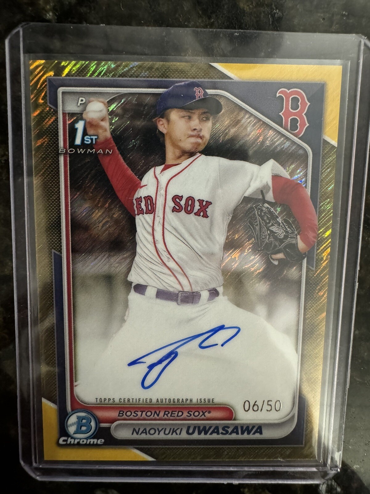 2024 Bowman Chrome Naoyuki Uwasawa 1st Prospect Gold Shimmer Auto /50 #CPA-NU