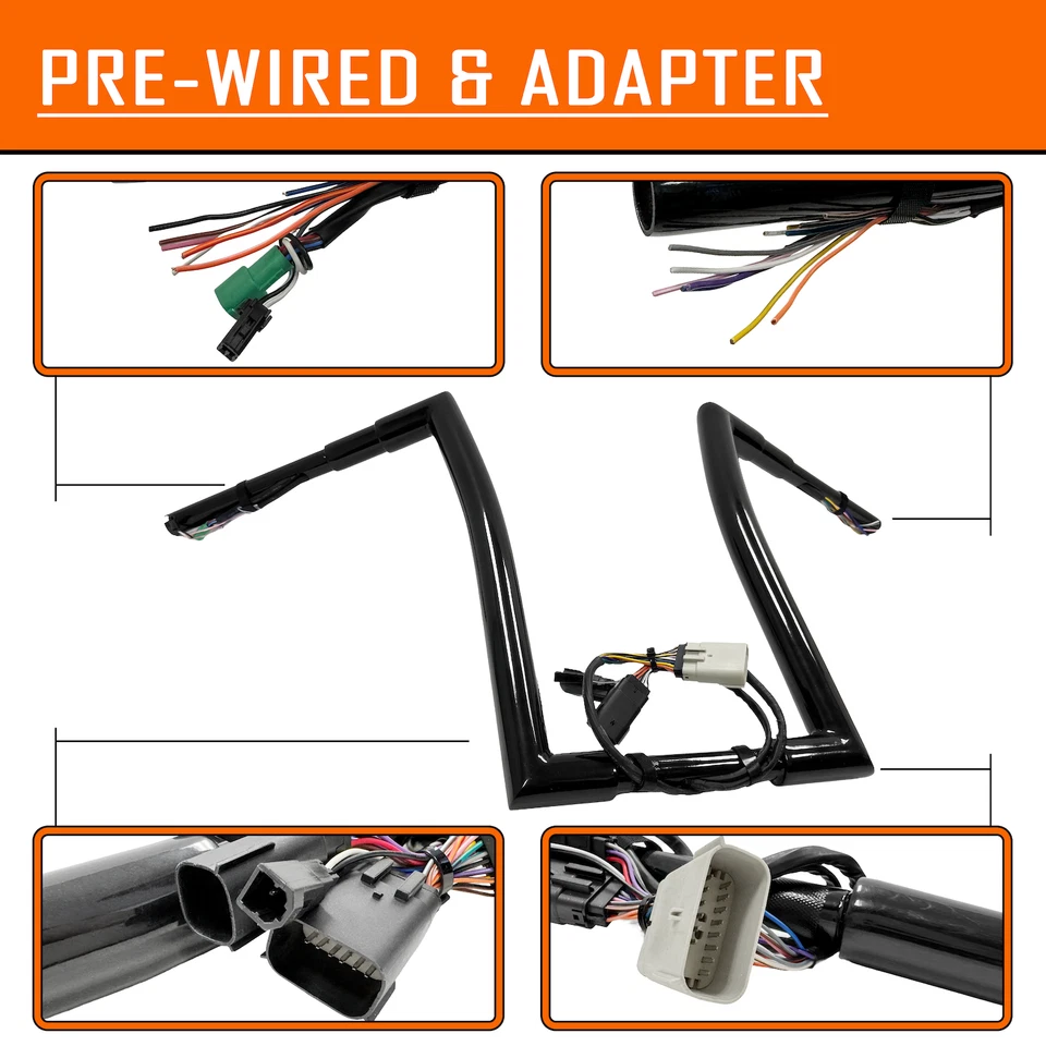 Черный проводной руль 14 дюймов 1,5 дюйма 32 мм для Harley Road Glide 2008-2013 годов выпуска - Изображение 3 из 4