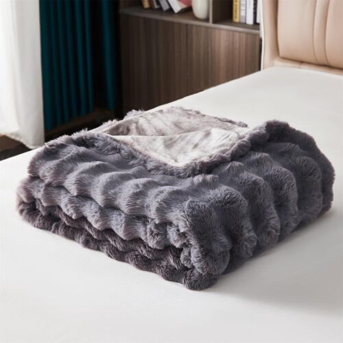 Luxury Plush Throw Blanket Super Soft Cozy Fuzzy Blanket Faux Fur Bed Blanket - Picture 48 of 76