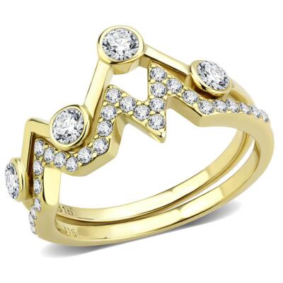 Gold Ring Set Bänder Zick Zack Stapelbar Damen 18kt Stahl Zirkonia