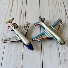 Vintage United Airlines Airplane Tin Litho Friction Toy Made in Japan Set
