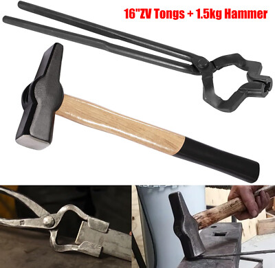 16'' Z V-Bit Tongs & Blacksmiths  Hammer Knifemaking Bladesmith Tongs Hammer Set