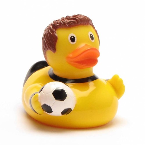 Badeente Fußball-Star Weiß Mit Schlüsselanhänger – 9 Cm, Aus Vinyl, Für Fans & Sammler