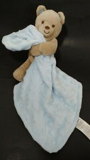 Carters Child Of Mine tan Plush Bear Rattle w/ Security Blanket Blue Minky Dot