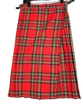Vintage Skirt Girls Red Tartan Plaid Buckle Pleats Long Made in England