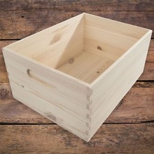 Large Unpainted Pine Wooden Storage Box With Handles Open Top Non-Lidded DIY