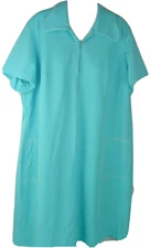 Vintage House Dress 60s 70s Blue Polyester Zip Frock Mumu Mod XL USA grannycore