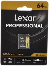 Lexar  Professional SD SDXC  64GB Card 2000X, UHS-II, U3, V90, 300MB/s - UK