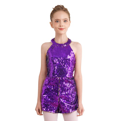 Kids Girls Romper Party Jumpsuit Allover Sequin Dancewear Shiny Leotard Zipper - Picture 50 of 82