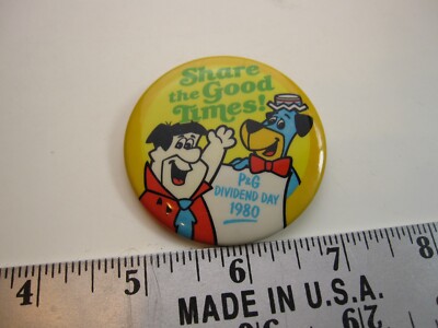 1980 Procter & Gamble Dividend Day Pinback Flintstones Huckleberry Hound Pin BIS