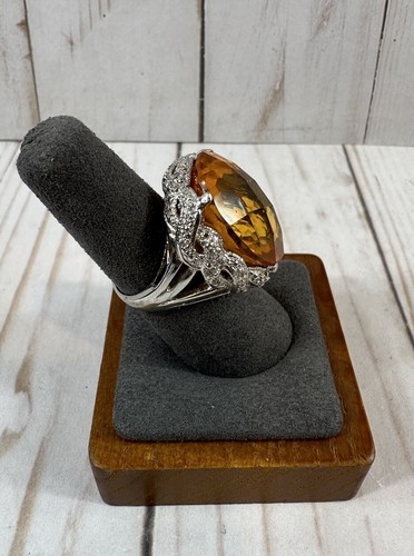 Large Oval Citrine Statement Ring, Size 8, Stamp .925 Silver - Picture 8 of 20