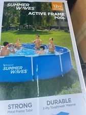 Summer Waves 12 ft Active Metal Frame Above Ground Swimming Pool w/ Filter Pump