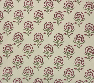 BALLARD DESIGNS KATIE RED GREEN FLAX FLORAL MULTIPURPOSE FABRIC BY YARD 54''W