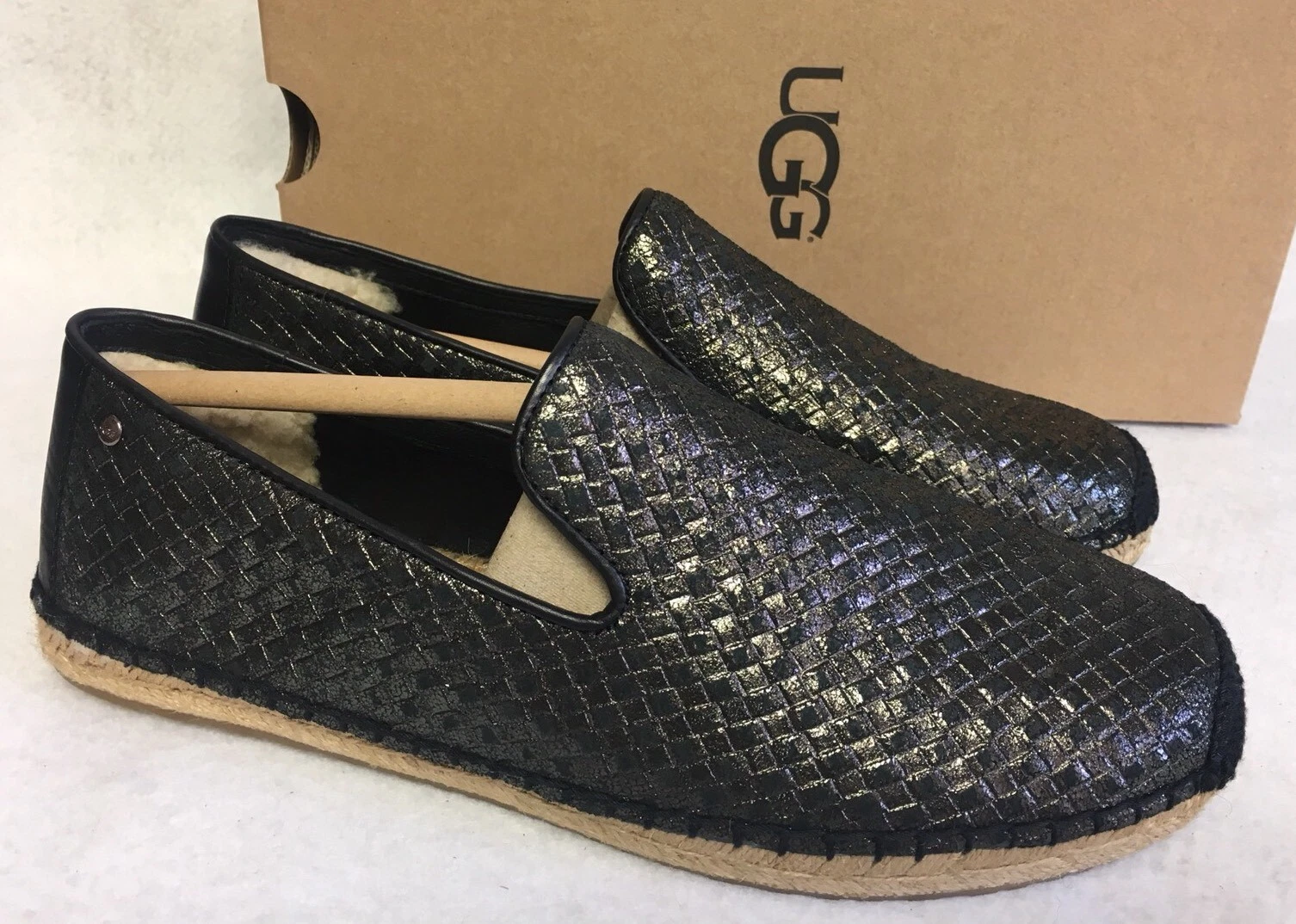 Ugg Australia Sandrinne cesto metallizzato nero espadrillas 1010196 Oxford ballerine