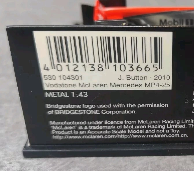 Minichamps Vodafone McLaren Mercedes MP4-27 J Button 2010 530104301 1:43 - Image 3 of 3