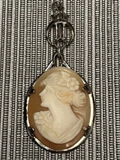Antique Ostby Barton Cameo Sterling Silver Hand-Carved Shell Titanic
