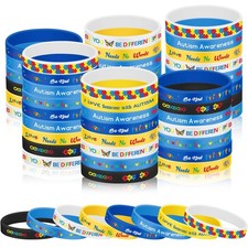 120PCS Autism Awareness Silicone Bracelets Bulk Colorful Puzzle Pieces Wristb...