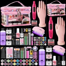 Nail Kit for Beginners: Acrylic Powder, Liquid, LED/UV Light, Practice Hand, Pin