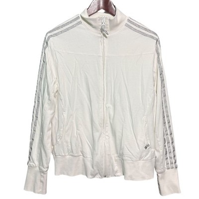 Adidas Sweater Womens XL White Full Zip track jacket Running Working Gym 