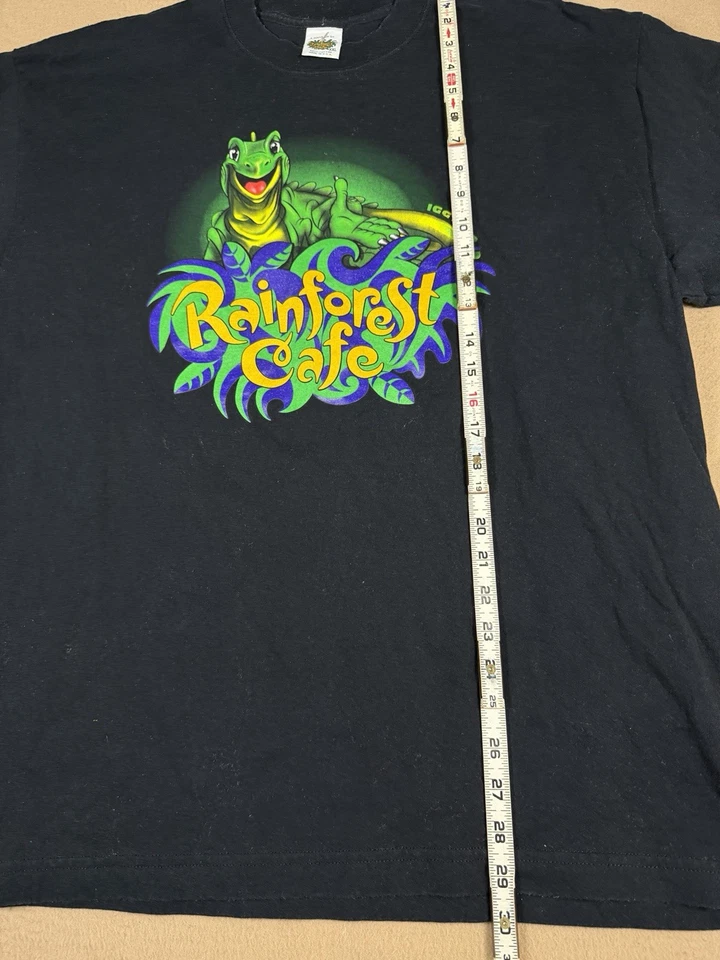 Vintage Rainforest Cafe Iggy T-Shirt Iguana 90s Mens Size XXL Black Made In USA - Image 4 of 4