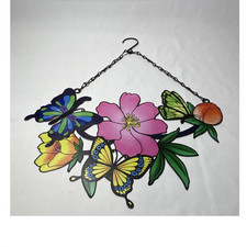 Butterfly  Flower Multicolor metal Suncatcher Hanging Decor, 13" x 16  
