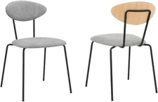 Neo Modern Dining Room Chairs-Set of 2, Fabric Gray/Black Metal