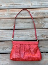 Vintage 80s 90s Red Eel Skin Shoulder Bag Convertible Clutch Purse Retro Handbag