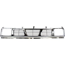 Grille For 93-97 Nissan Pickup Chrome Shell W Gray Insert Plastic