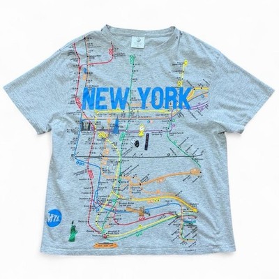 Vintage Y2K New York City Subway Metro MTA Map Art Graphic T-shirt XL 