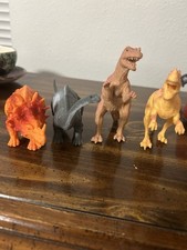 Set of 4 Plastic Dinosaur Figures Orange Gray Brown Yellow Pretend Play Ages 3-7