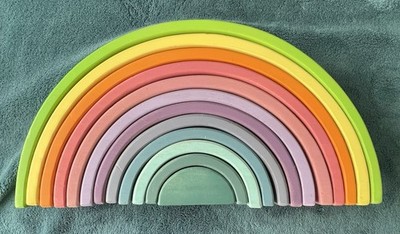 AWESOME 12 PC WOODEN PASTEL RAINBOW STACKER TOY! STACKING! COLORS