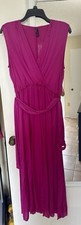 Mango Purple Solid Pleated V-Neck Sleeveless Belted Maxi Dress Women’s M